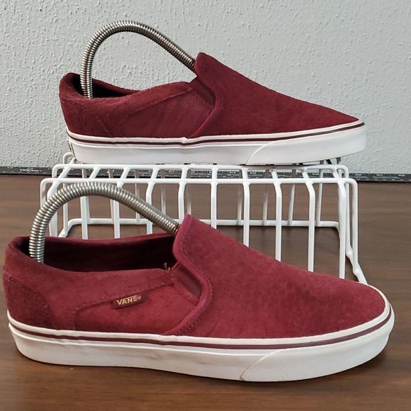 Vans Women's Burgundy | Red Asher Suede Croc Embossed Slip-on Sneakers Size‎ 8 - Picture 1 of 7